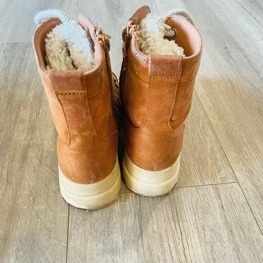 Art Class Girl’s Willa Zipper Lace-Up Combat Shearling Brown Faux Suede Boots 13